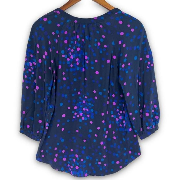 Amanda Uprichard Multicolor Polka Dot Split Neck Hi-Low Silk Blouse Small - Picture 2 of 11